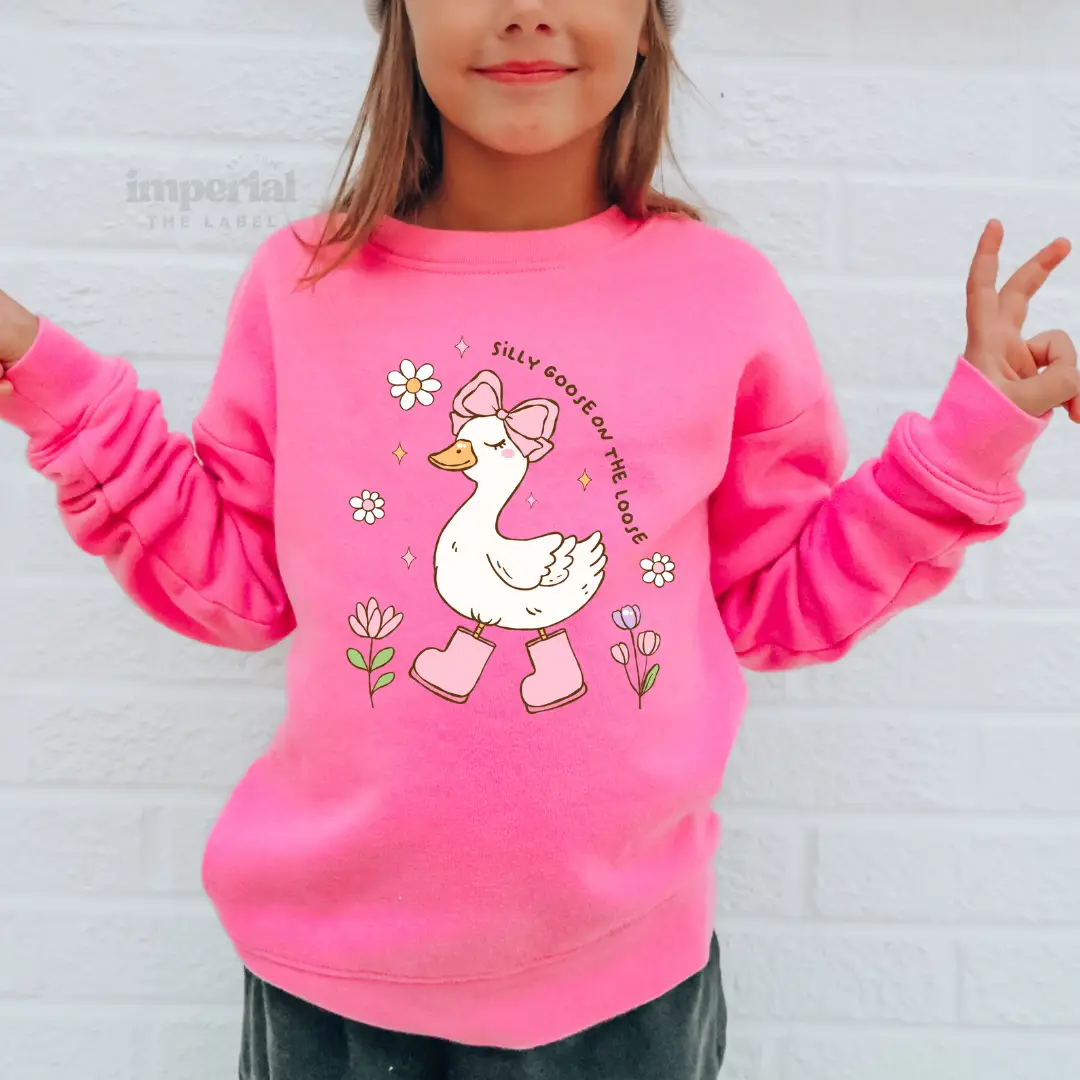 Silly Goose on the Loose Youth Sweatshirt and Kid’s Comfort Colors T-Shirt, Funn...