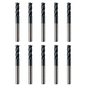 LU&MN Carbide Square End Mill - 4 Flute 1/4" 4T (10 Piece) for Milling Alloy Steels, Hardened Steel, Metal & More - Milling Drill Bits Set Cnc Machine Tool Accessories Material Industrial