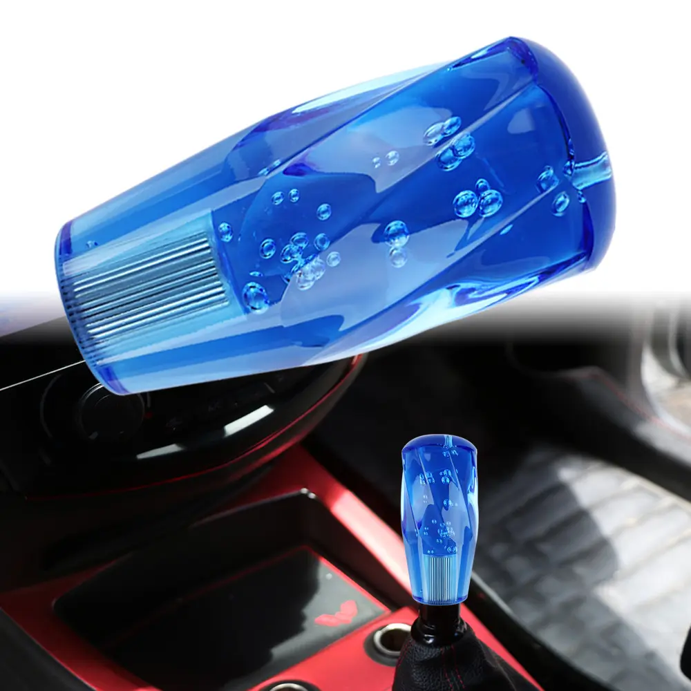 VIP 100mm Transparent Manual Blue Diamond Crystal Bubble Shift Knob Universal