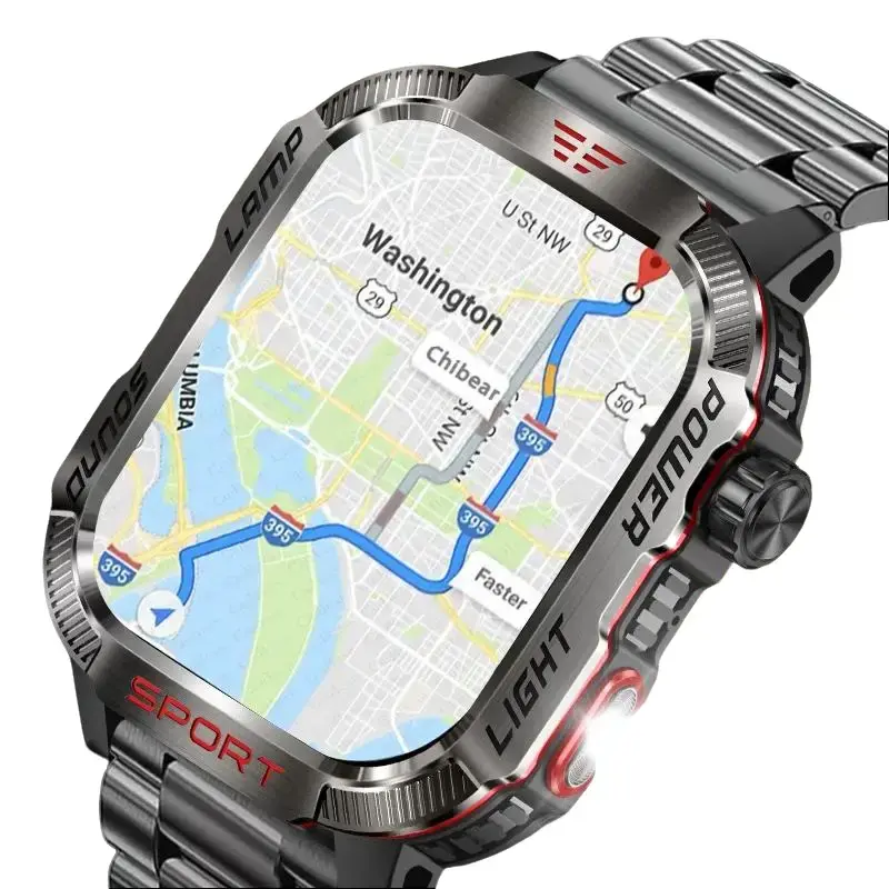 Men's New Military Smart Watch - Wearable Device with GPS Wireless Tracking, Flashlight, Compass, IP67 Waterproof, 600mAh Battery, Outdoor Sport Use, Heart Rate Tracker, Bluetooth Call, High-Res Touchscreen, Android/iOS Compatibility, Charging Support, De