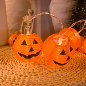LED Halloween Pumpkin Hanging Lantern String Light Spider Bat Ghost Light Lamp Ornament for Home Bar Halloween Party Decoration