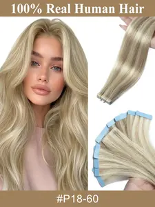 Invisible Tape in Hair Injection Tape in Human Hair Extensions #60 PU Weft Tape On 10pcs/pack Only Add Volume For Side Hair Invisible Tape Human Hair Injection Tape for Hair Extensions, Increases Hair Volume, Easy to Use, Durable and Strong Hold