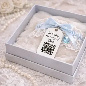 Bridal QR Garter Memory Tag • Wedding Memorial Garter Charm • Hear Their Voice • Something Blue • Memorial Keepsake Gift