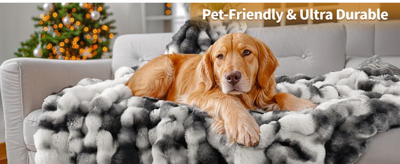 Shilucheng Faux Rabbit Fur Throw Blanket - 1 Count Super Soft Fluffy Warm Bubble Faux Fur Comfy Blanket for Couch, Thick Bedding Throw for Home Decor