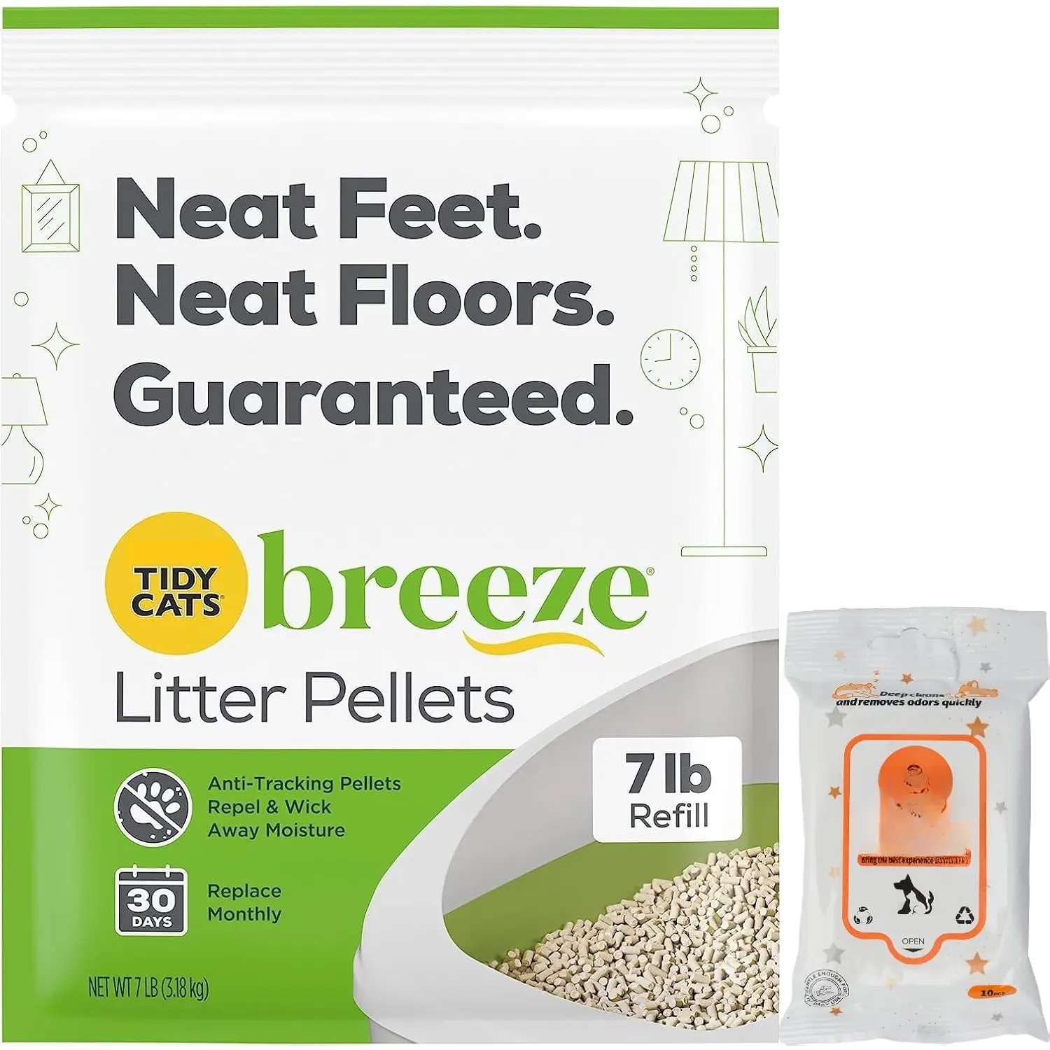 Tidy Cat Breeze Cat Litter Pellets, Refill 7 Pounds with  Wipes