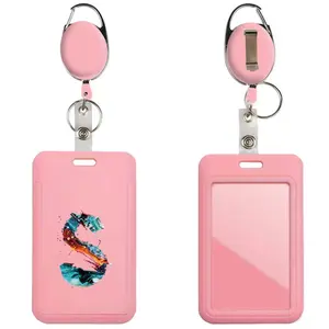 ID Badge Holder with Clip & Keychain, 1 Set Vertical Style Sliding Work Name Card Holder with Retractable Reel for IDs Credit Cards Proximity Key Cards