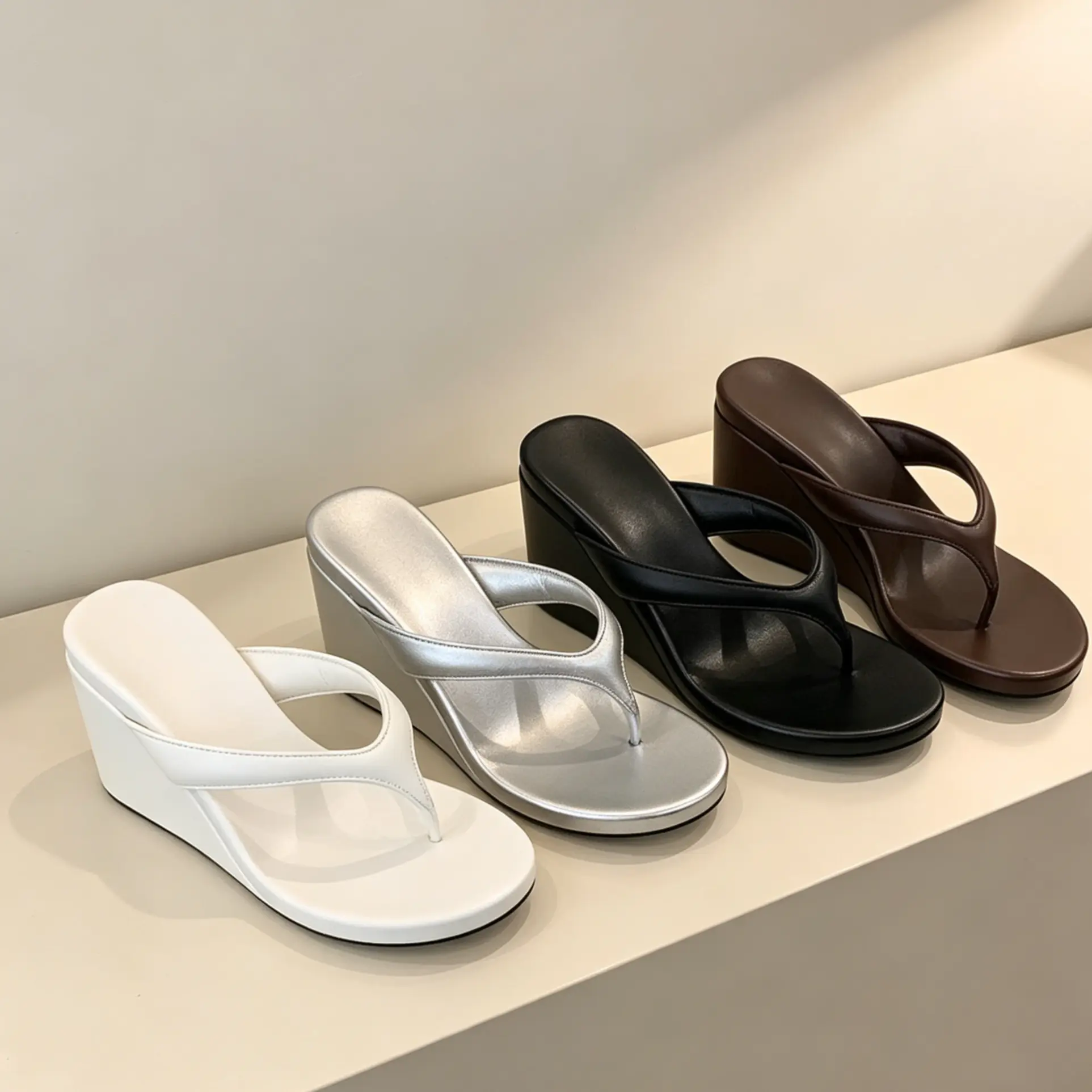 Women’s platform wedge flip-flops – waterproof, easy to clean, non-slip, height-increasing design; suitable for pool, garden, home, and outdoor wear; dual-purpose women’s slides.