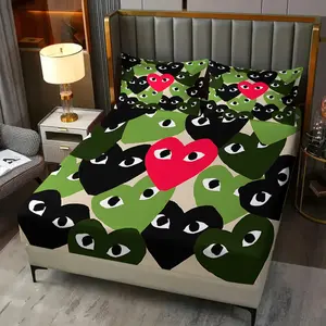 3Pcs Heart-Shaped Eye Fitted Sheet Set, Trendy and Contrasting Bedding Set, Made of Carefully Selected Ultra-Fine Fiber Materials, Comfortable, Durable and Soft Skin Friendly, Suitable for Bedrooms and Guest Rooms in All Seasons, Bed Sheet Sets
