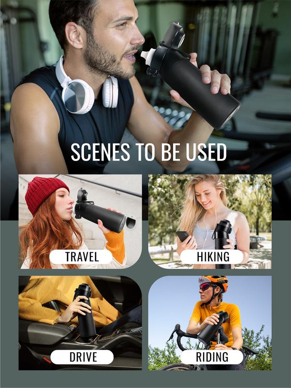 New Stainless steel Air Water Bottle,21Oz Water Bottle with Air Water Flavor Pods,Leak Proof Sports Water Cup with Straw,Fruit Smell Water Bottle for Outdoor Sports (Black + 3Pods)