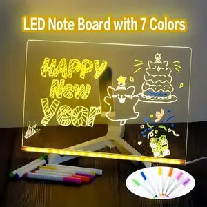 1 LED illuminated acrylic message board, erasable USB drawing board, bedroom night light, birthday gift, bar advertising, for creative events, professional art creation, reusable graffiti board with stand, includes 7 colored pens.