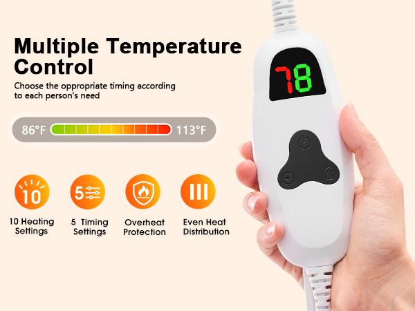 greenoak Wearable Heating Blanket Electric Shawl - Adult Heating Robe Cloak Blanket Hoodie, Wiend, Grandma, 5-person Timer, 10 Heating Levels, Grey