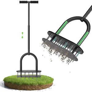 Lawn Aerator Spike Manual Dethatching Lawn Aerator Tool with 15 Iron Spikes-Loaded Grass Aerator Tools for Yard,, Tool (15)