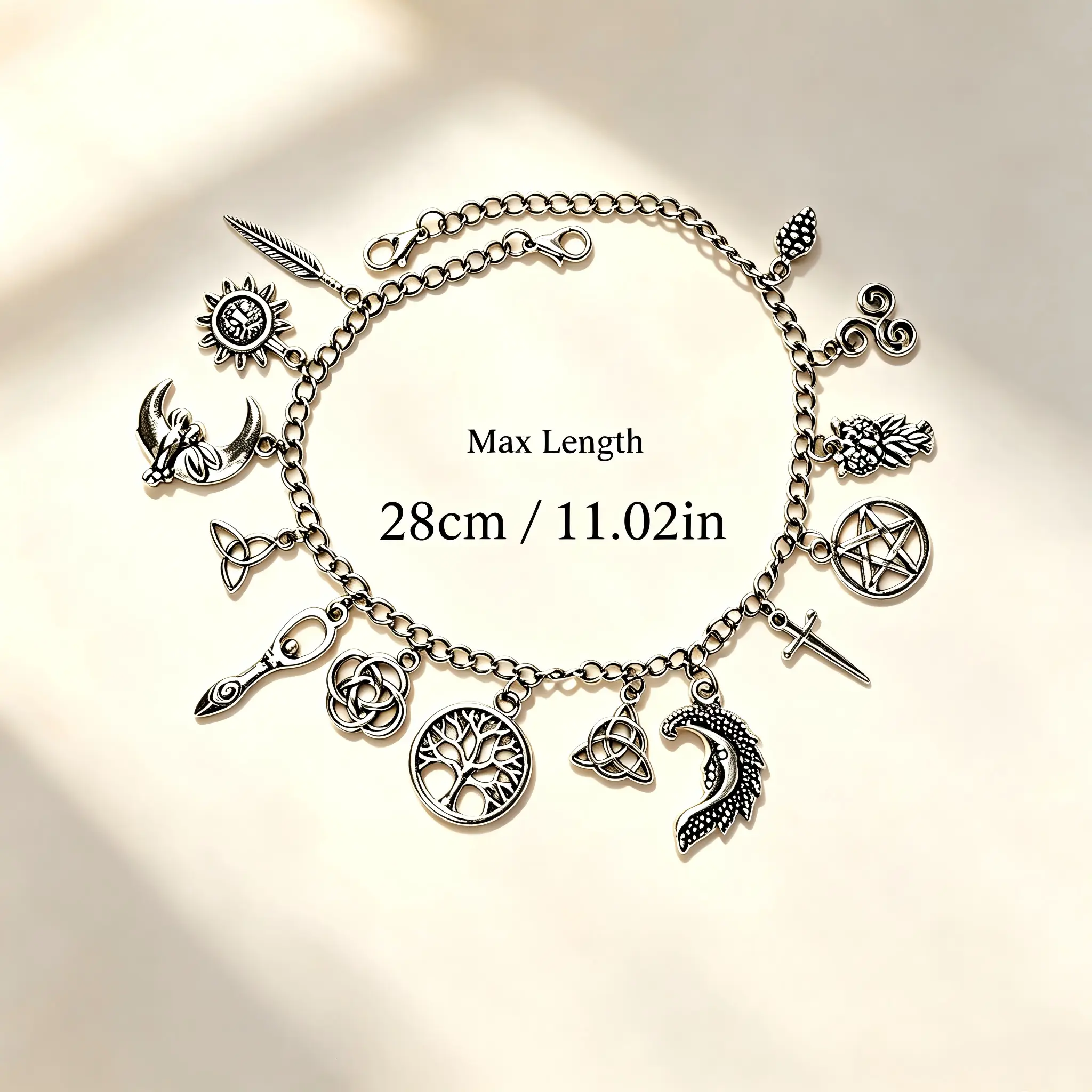2-in-1 Vintage Witchy Charm Bracelet & Anklet for Women, Adjustable Double Lobster Clasp with Moon, Pentagram and Tree of Life Charms
