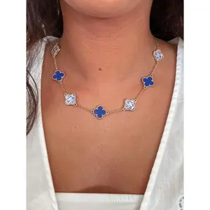 Blue Reversible Clover Necklace