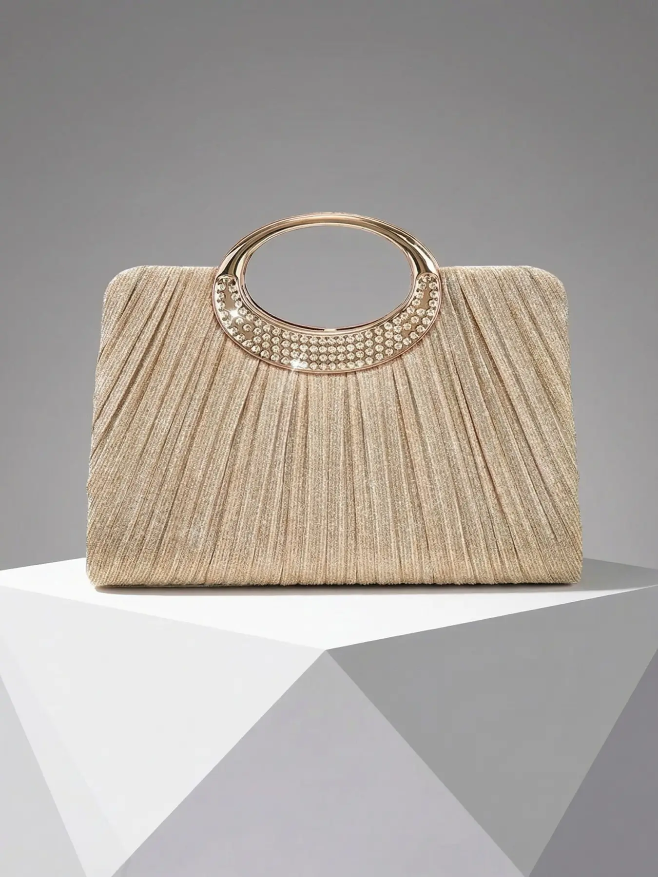 Elegant Women's Evening Clutch Bag with Rhinestone Handle, Wrinkled Texture, Formal Party Purse for Weddings, Balls, Banquets, Fashionable Evening Bag, Rhinestone Bling Bag, Elegant Bags, Fashion Purses
