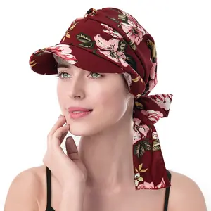 New leopard print floral hat with flower brim, headscarf hat with ties, hair-covering head wrap hat