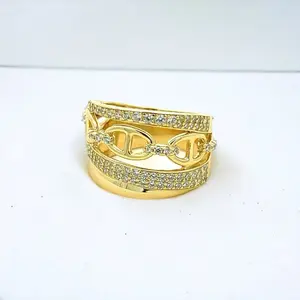 Beautiful Thick Rings with a Unique Design - Gold-Tone Jewelry Piece Featuring Sparkling Details