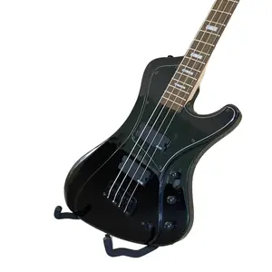 Pure Black glossy 4-String Bass Guitar Basswood Body Maple Neck