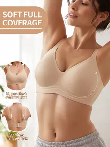 Invisible V-Neck High-Support Wireless Bra, Seamless Jelly Pad Design, Medium Support, Casual Style, All Seasons, Fitted Lining, Buckle