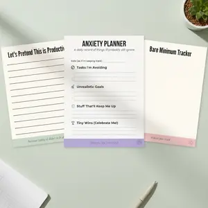 Funny Notepad 3-Pack (5×7) – Anxiety Planner, Lined Pad, Bare Minimum, 50 Sheets Each