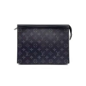 Pre-owned Louis Vuitton leather Clutches & Wristlets 4.11 Monogram Eclipse Pochette Voyage, Pre Owned, Authentic