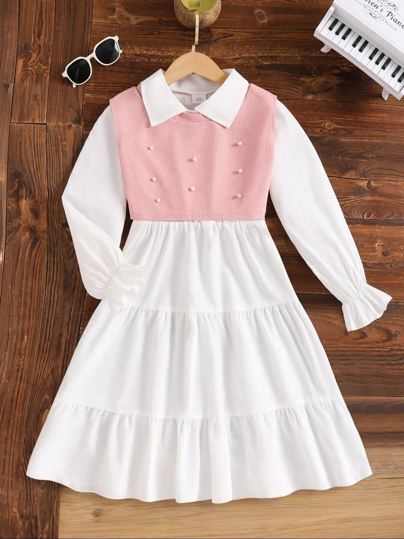 Girl's Solid Color Ribbed Turtleneck Sweater & Dress Two-Piece Set, Casual Fashion Cozy Two Piece Outfits for Daily Outdoor Wear, Girls Clothing for Spring Fall, Clothes Kids