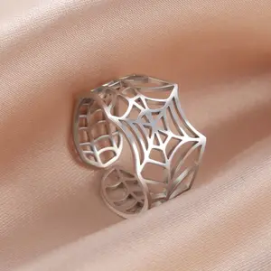 Spider Web Ring Silver Stainless Steel Open Index Finger Ring Fashion Accessory Gift