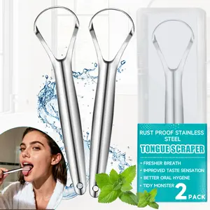 2 Pack Tongue Scrapers Reduce Bad Breath, Stainless Steel for Adults, Metal  Cleaner for Oral Care and Fresher Breath Portable Tongue Scraper