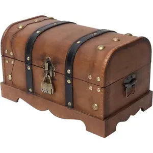Vintage Wooden Treasure Chest Box with Lock – 12.2"x7.1"x7.1" Decorative Box for Keepsakes, Jewelry, Gifts, Pirate Chest Style with Combination Padlock,Brown