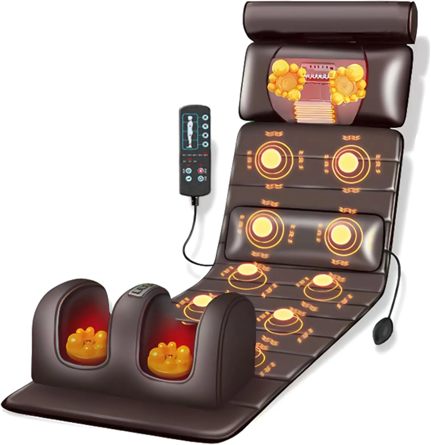 Full Body Heated Massage Mat with Foot Massage Neck Shiatsu Rollers - Foldable Portable Vibration Pad for Back Shoulder Neck and Foot Relief - Ideal Gift , Lightweight, Neck Pain Relief
