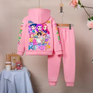Kpop Print Kids Hooded Sweatshirt and Sweatpants Set, Printed, Comfortable Outdoor Style for Boys and Girls, Autumn/Winter