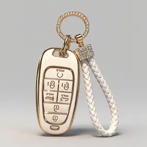 for Hyundai Key Fob Cover with Keychain, Premium TPU Key Case shell for 2024 2023 2022 Hyundai Sonata, Santa Fe, Nexo, Tucson Remote Smart Car Key Fob Protector（7 Buttons Ivory）