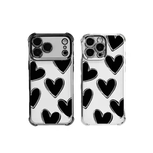 Luxury Love Heart Pattern Case for iPhone 17Pro Max Air 16 15Plus 14 13 12 11 XR XS Cases Simple Heart Drawing Pattern All Seasons Durable Bumper, Protection Durable Phone case for Girl, Protective Silicone Cover