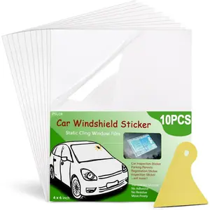 Windshield Sticker, Windshield Applicator, Clear Window Cling Inspection Sticker Holder Static Cling Window Film For Cars, Static Cling Vinyl For Pass Holder 10PCS 4 x 6 inch