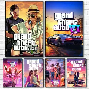 G-Grand T-Theft Auto Poster Peel & Stick Poster Set Wall Art Painting – Self-Adhesive Aesthetic Room Decor, Creative Modern Decoration | Waterproof Fade & Scratch Resistant Prints | Home Decoration Multiple Sizes