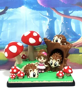 3D Printed Hedgehog Mushroom Fairy Playset, Woodland Animal Toy, Forest Scene, Mini Nature Decor