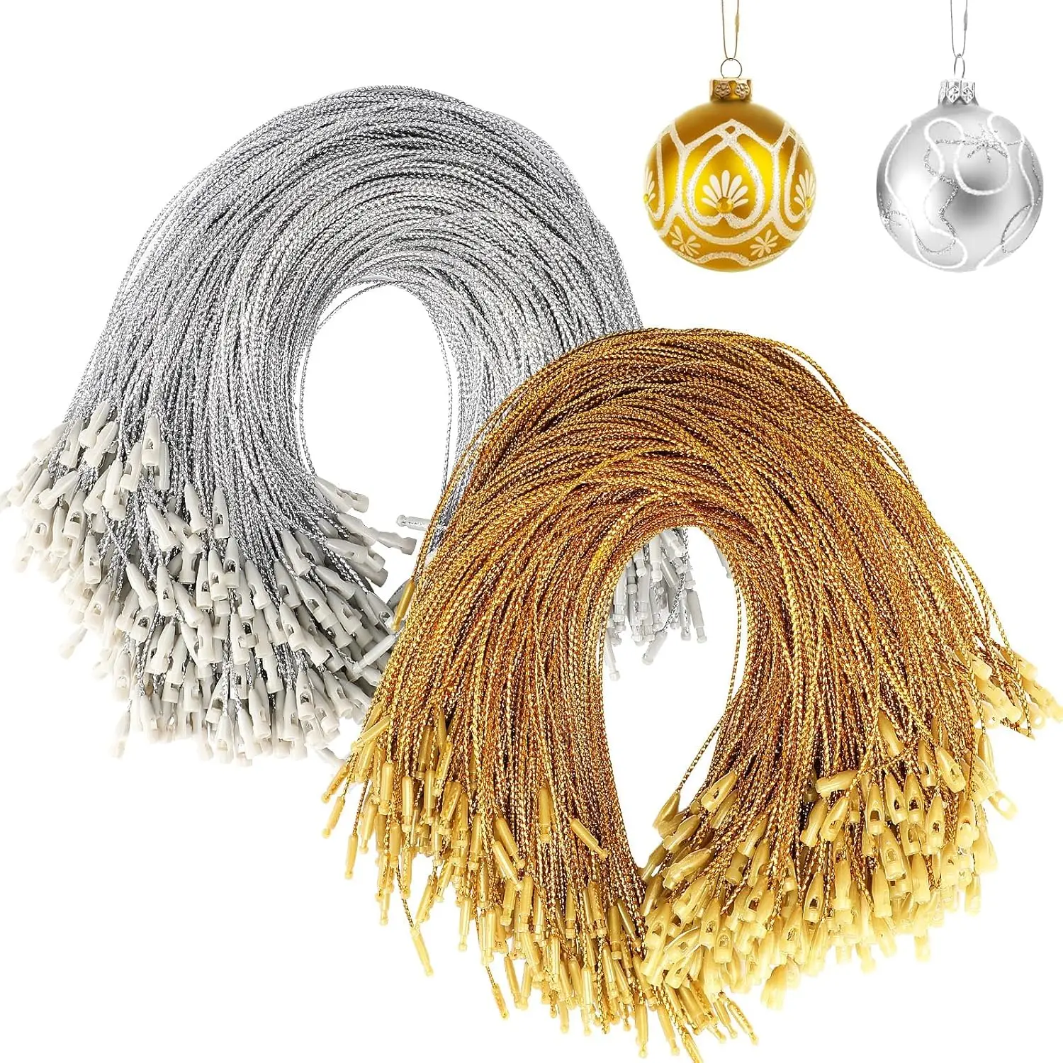 600Pcs Christmas Ornament Hooks, Ornament Hangers with Snap Ornament String for Christmas Tree Holiday Party Hanging Decorations Ropes