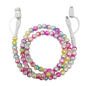 4 in 1 Rainbow Beaded Charging Cable Colorful Gradient USB Cable 1m for Mobile Devices