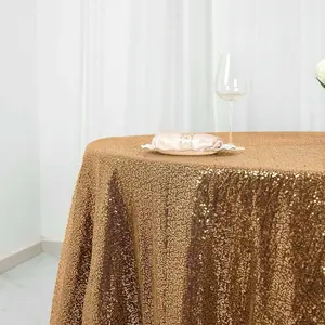 Sequin Round Tablecloth 120" Gold with Seamless Sparkly Finish - Glamorous Table Cover for Luxe Occasions