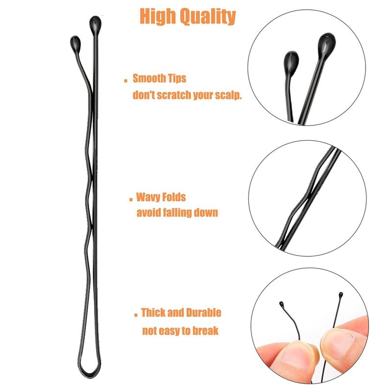 100Pcs Bobby Pins Black Hair Pins Kit for Women Girls Kids Premium Wavy Black Bobby Pins Hair Clips with Storage Box,Suitable for All Hair Types (2Inch)