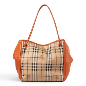 Pre-owned BURBERRY leather Shoulder Bags Orange Novacheck Tote CN26060018