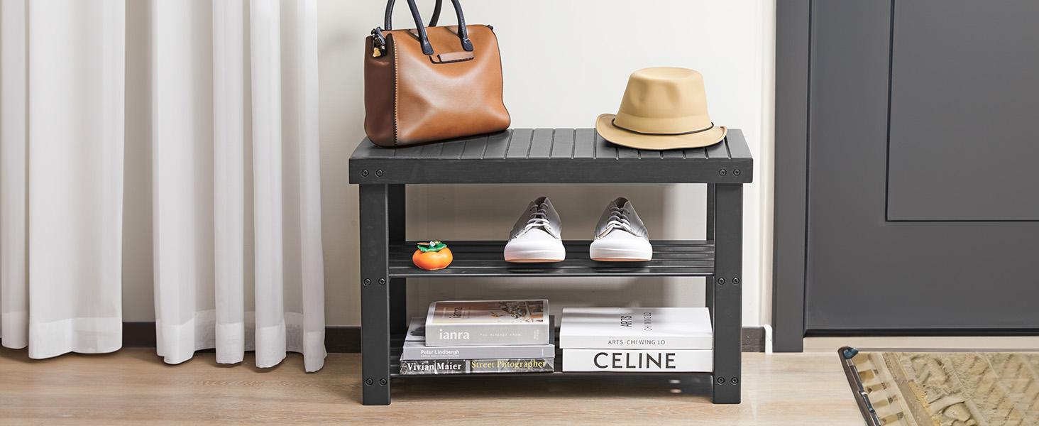 Shoe Organizer, 3-Tier Bamboo Storage Benches Organizer, Holds Up to 286 lb Entryway Bench, Suitable for Entryway Bedroom Living Room Balcony pantry