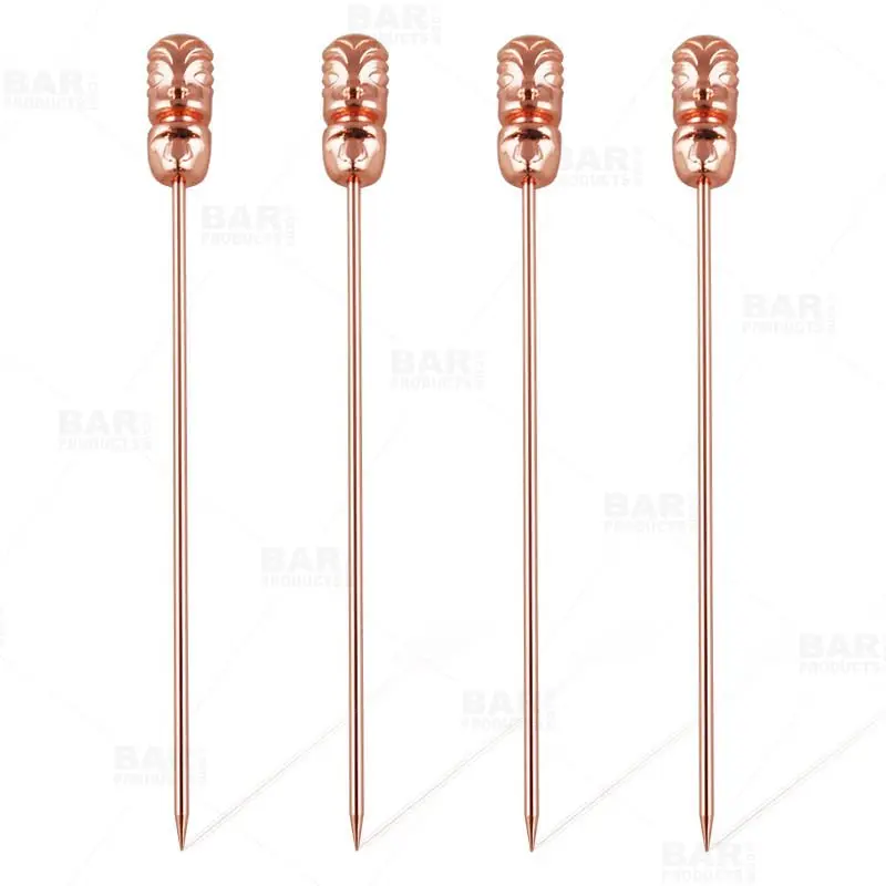 4-Pack Copper-Plated Durable Tiki-Inspired Cocktail Sticks - 5 in, Stainless Steel Core, Polished Finish, Distinct Reflections, Craft Bartending Bar Utensils for Kitchen & Bar Use