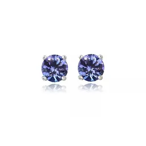 925 Sterling Silver 2.00ct Tanzanite Round 6mm Stud Earrings Women