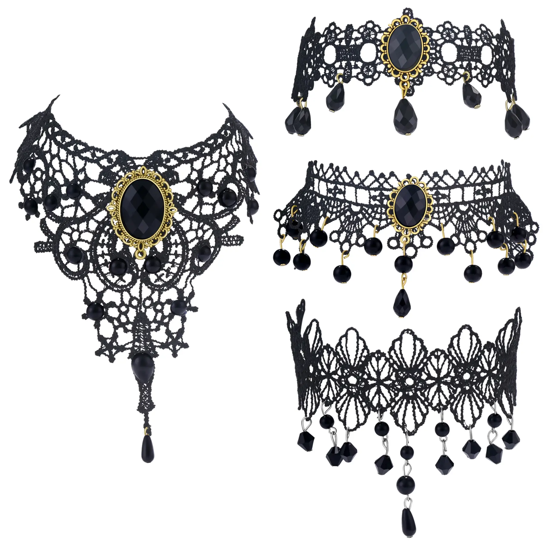 OIDEA Women's Gothic Chic Choker Collar, Multilayer Lace with Alloy & Resin, Adjustable Size Statement Jewelry for Parties & Events, Cosplay Wear