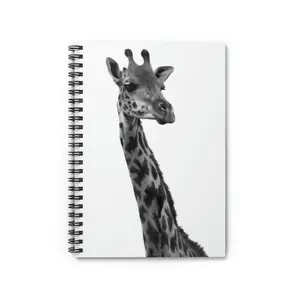 Giraffe Portrait in Black and White - Spiral Ruled Line Notebook