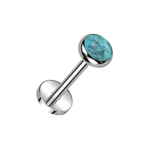 Threadless Push-In Bezel Set Natural Stone Flat Back Stud - ASTM F-136 Implant Grade Titanium