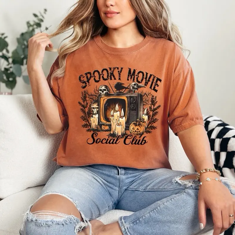 Spooky Movie Social Club T-shirt on Comfort Colors Summer Everyday Style Shirtsleeve love casual comfortable super soft relaxed fit unisex Sizing womenswear Streetwear  vintage Crewneck Printed Loose Graphic Top Shortsleeve