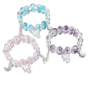 10 PCS Crystal Beaded Charm Bracelet Adjustable Elastic Handmade Bracelet with Butterfly Pendant Jewelry Gift Random Style