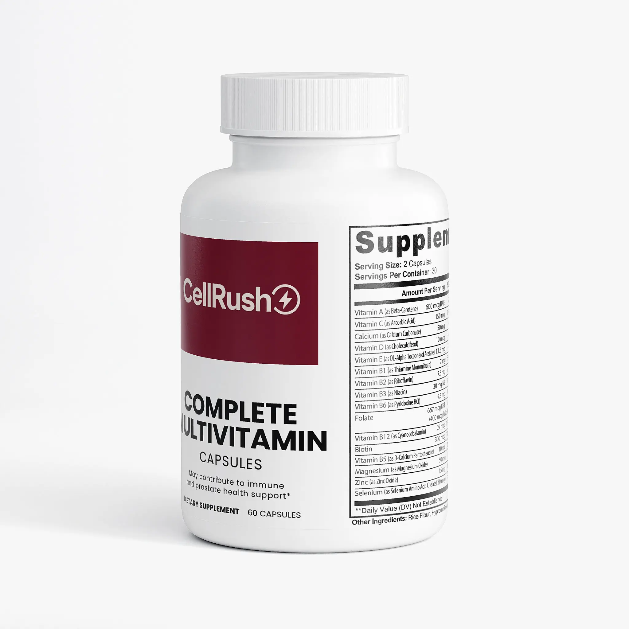 CellRush Complete Multivitamin Capsules - 60 Count Daily Vitamin with Vitamin B Complex, Antioxidants, Immune Support Herbs & Metabolic Boosters - USA Made